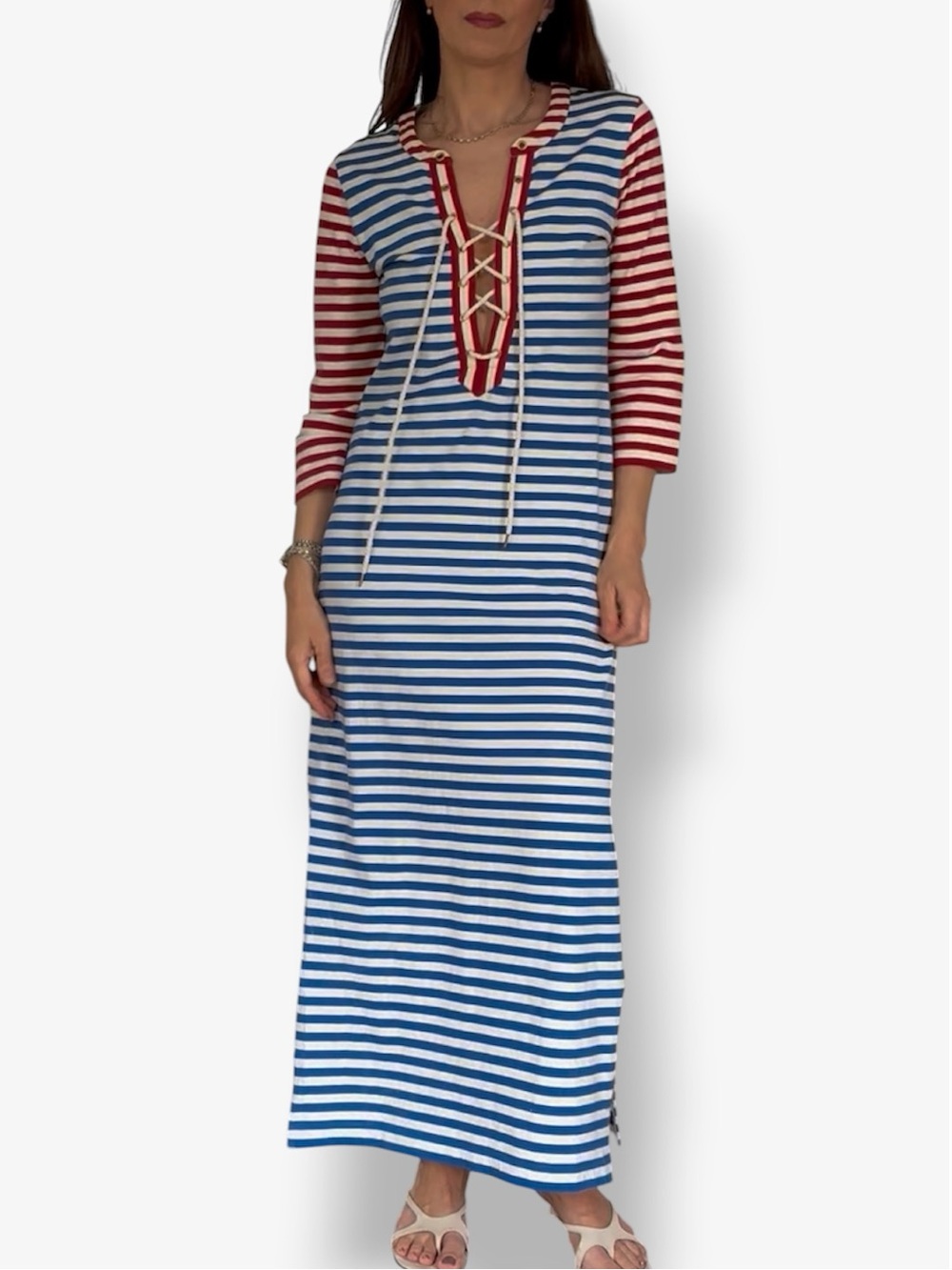 J.CREW Sammie Striped Baltic Ro Lace Up Dress